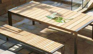 MOONLIGHT OUTDOOR DINING SETTING IN STEEL AND TEAK