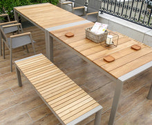 MOONLIGHT OUTDOOR DINING SETTING IN STEEL AND TEAK